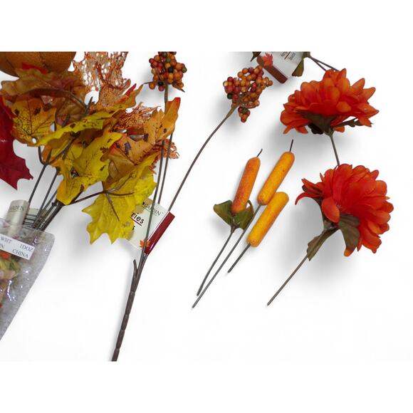 Floral Crafts Burlap Pumpkins Silk Flowers Leaves Berries Autumn Fall Colors - Picture 3 of 4